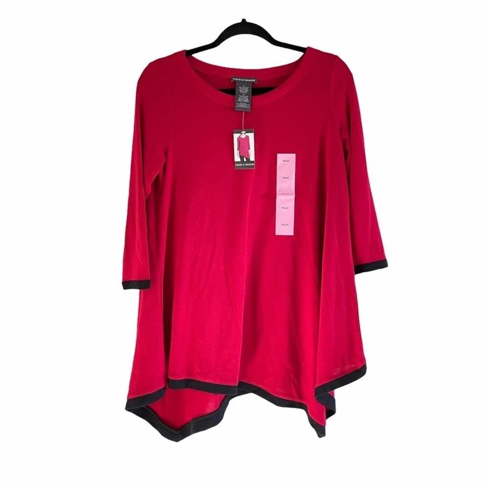 NWT Chelsea & Theodore Asymmeterical Red Long‎ Sleeve Top